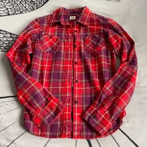 ✨$4 SALE Uniqlo Bright Plaid Flannel Button Down Shirt Size XS